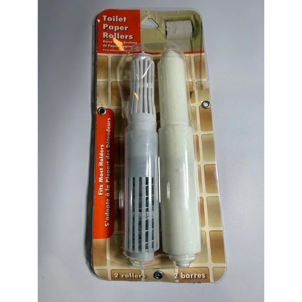 NEW Jacent Toilet Paper Rollers Universal White 2 Pack Spring Loaded Spindle Rod